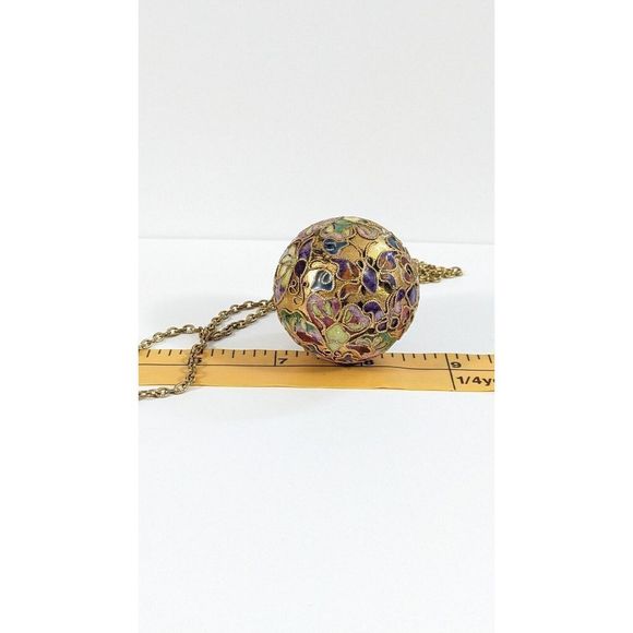 Large Globe Ball Butterfly Design Cloisonne Pendant Necklace - Picture 3 of 16